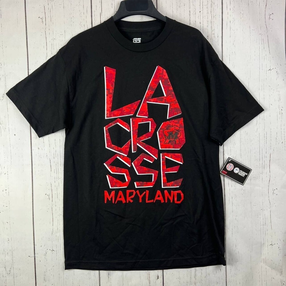 Lacrosse Maryland NCAA Large Genuine Stuff Casual T-Shirt‎ Black New Men Cotton
